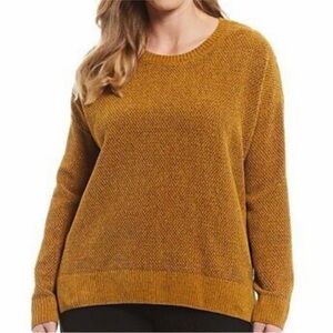 Eileen Fisher crew neck organic cotton gold/amber cozy sweater
